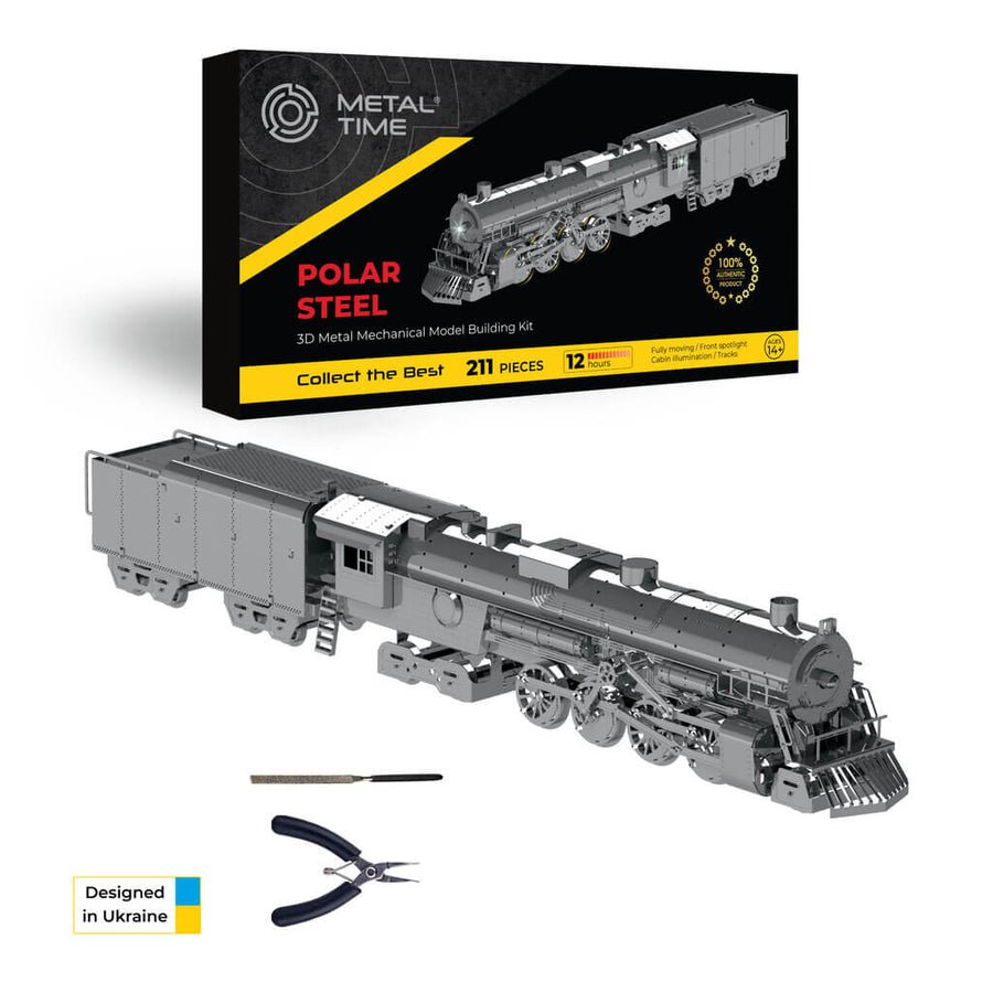 3D metalen bouwpakket stoomlocomotief Polar Steel 36,5 × 6,2 × 5,1 cm – 211 onderdelen