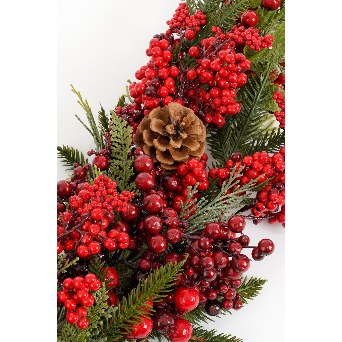 Kerstguirlande met rode bessen en dennenappels, 110 cm