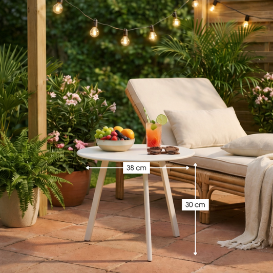 Seattle ronde bijzettafel voor binnen en buiten in wit, 38 × 38 × 30 cm
