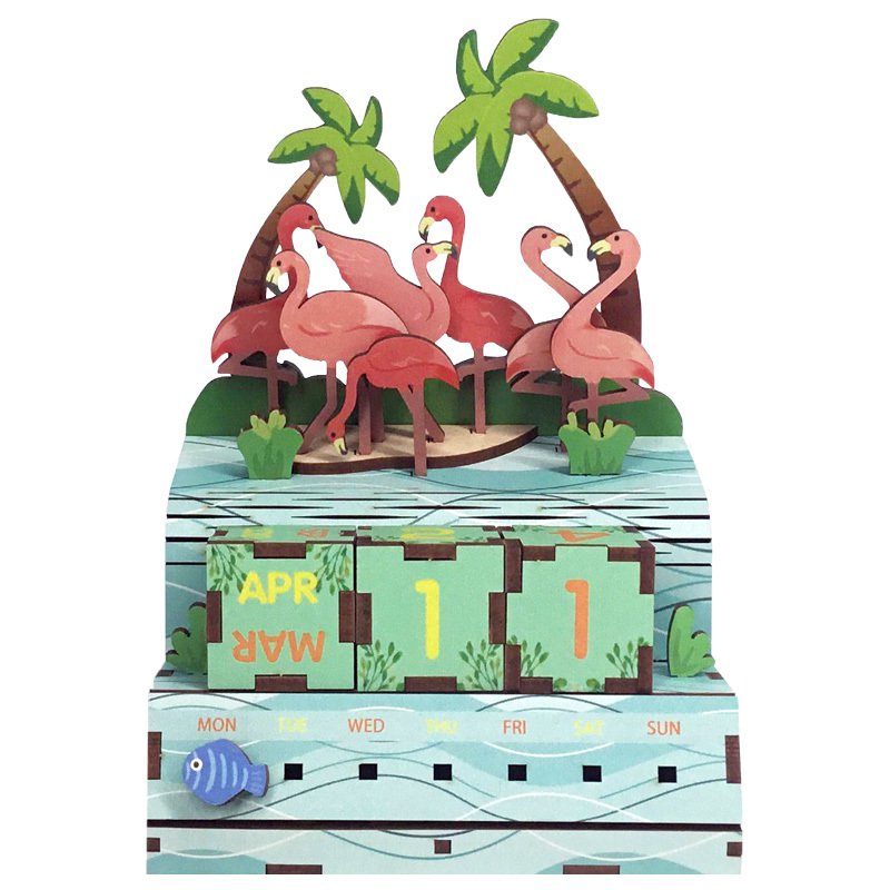 Tonecheer Pink Flamingos 3D houten kalender bouwpakket