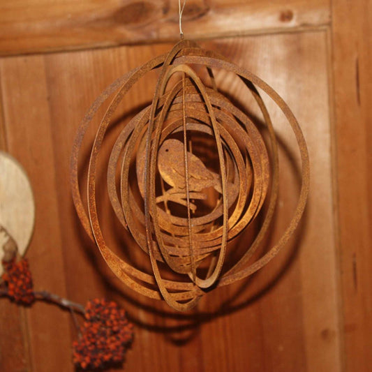 Windspinner met vogel, roestkleur, 18 cm