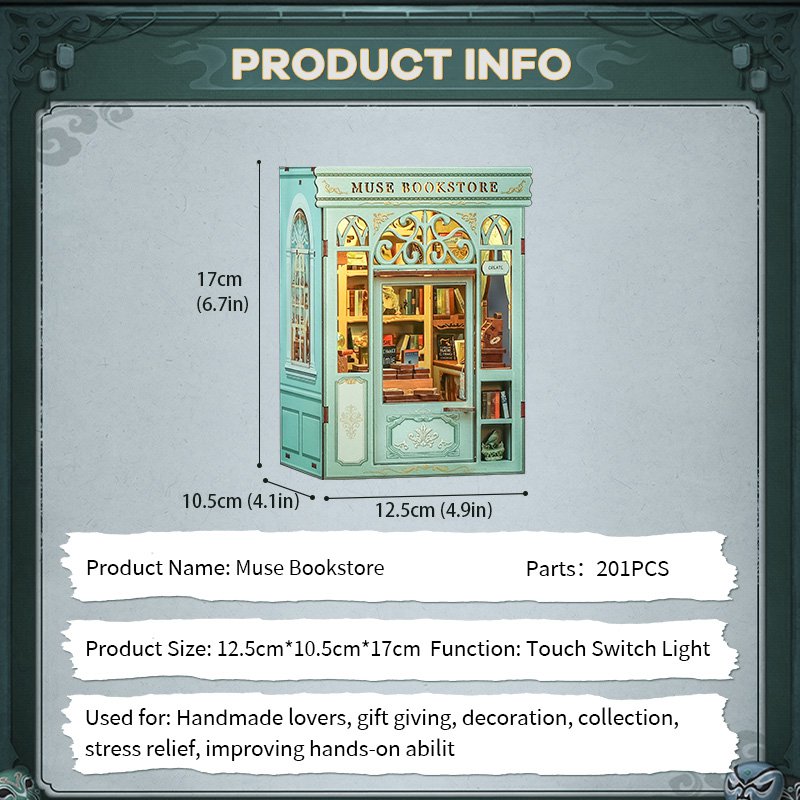 DIY book nook Muse Bookstore, 17 cm