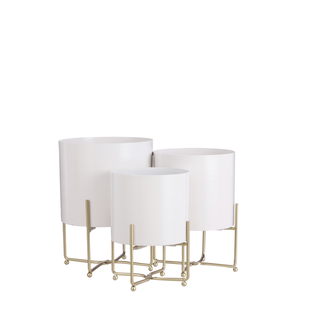 Aries plantenpotten op standaard, wit en goud, set van 3