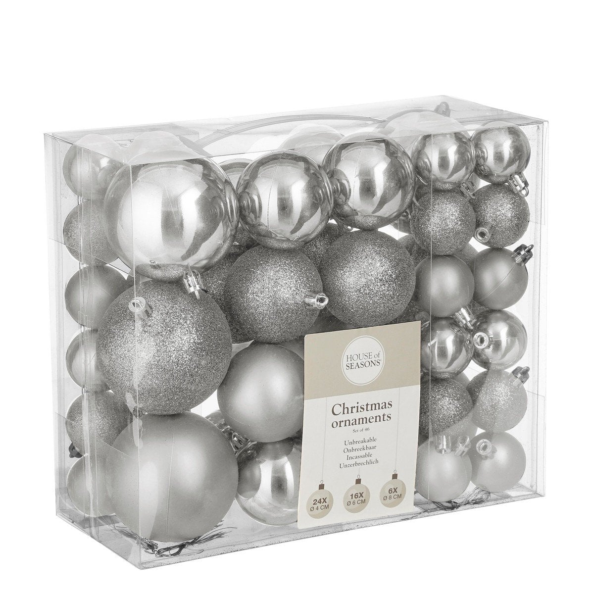 Zilverkleurige kerstballen set onbreekbaar, 46 stuks Ø 8 cm