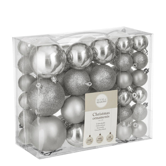 Zilverkleurige kerstballen set onbreekbaar, 46 stuks Ø 8 cm