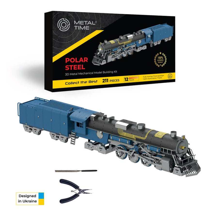 3D metalen bouwpakket stoomlocomotief Polar Steel color version 36,5 cm – 211 onderdelen