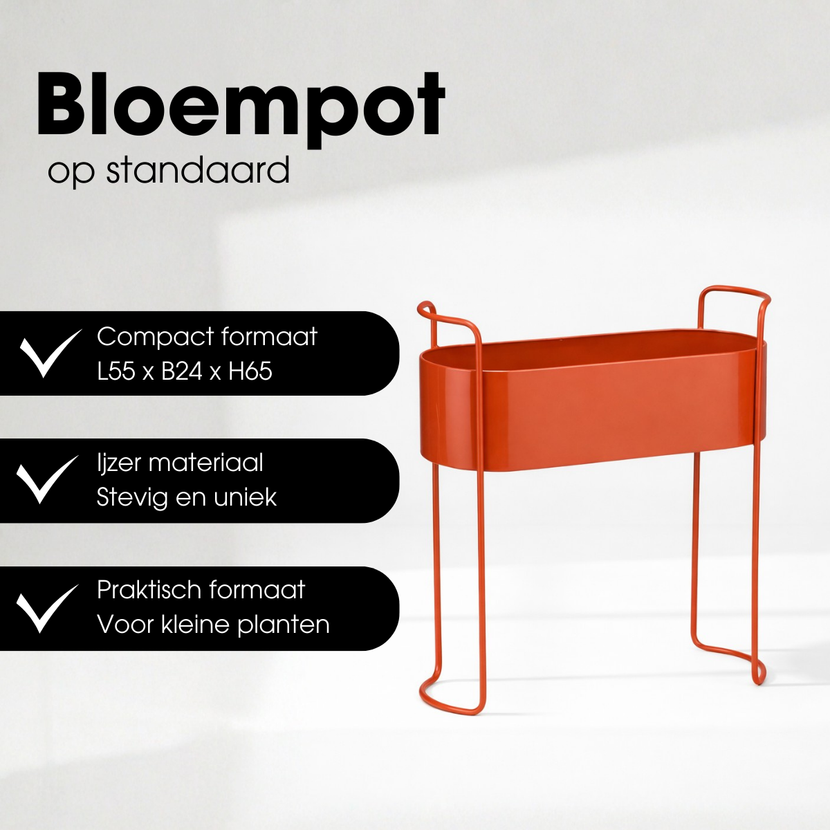 Moritz plantenbak op standaard, rood, 55 × 24 × 65 cm