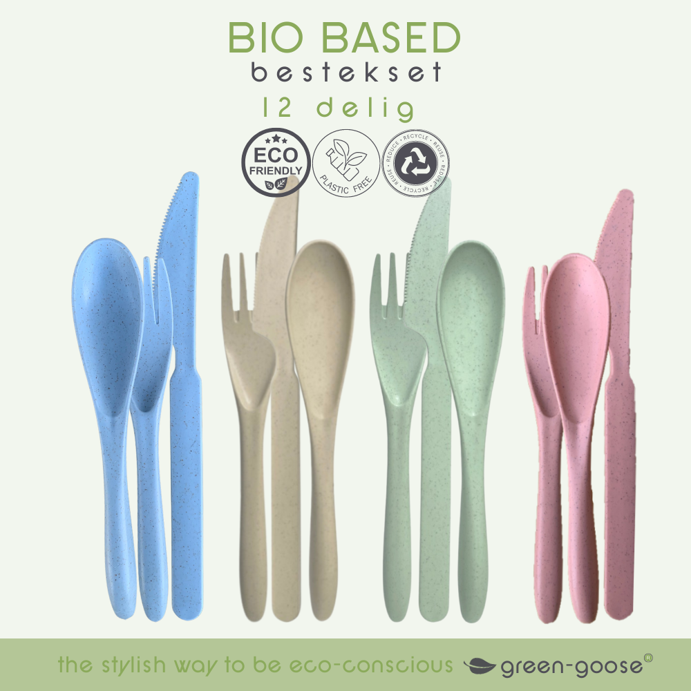Bioplastic bestekset van tarwevezels met bewaardoos, 12-delig