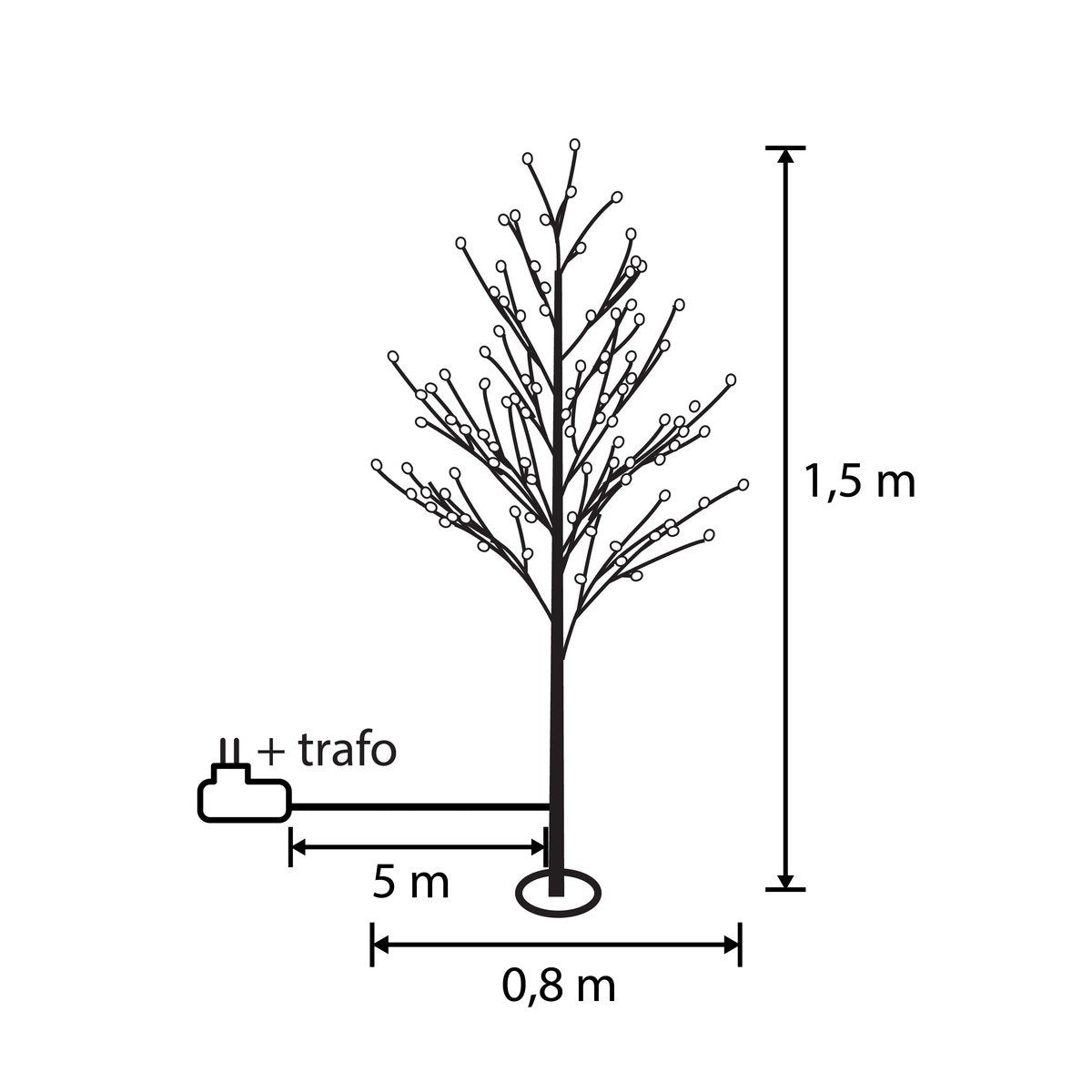 Lichtboom voor buiten, 150 cm, Ø 80 cm, 108 LED-lampjes