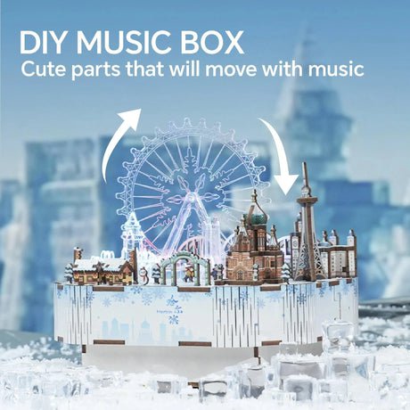 DIY 3D houten muziekdoos Snow World 14 x 16 x 15,7 cm