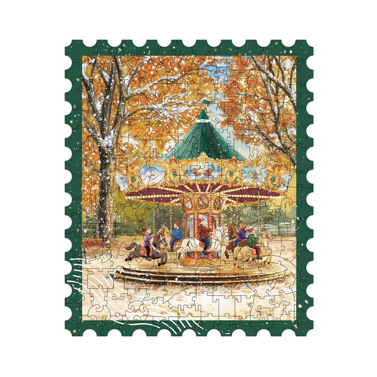 Golden Autumn Carousel houten legpuzzel, 23 × 27,4 cm