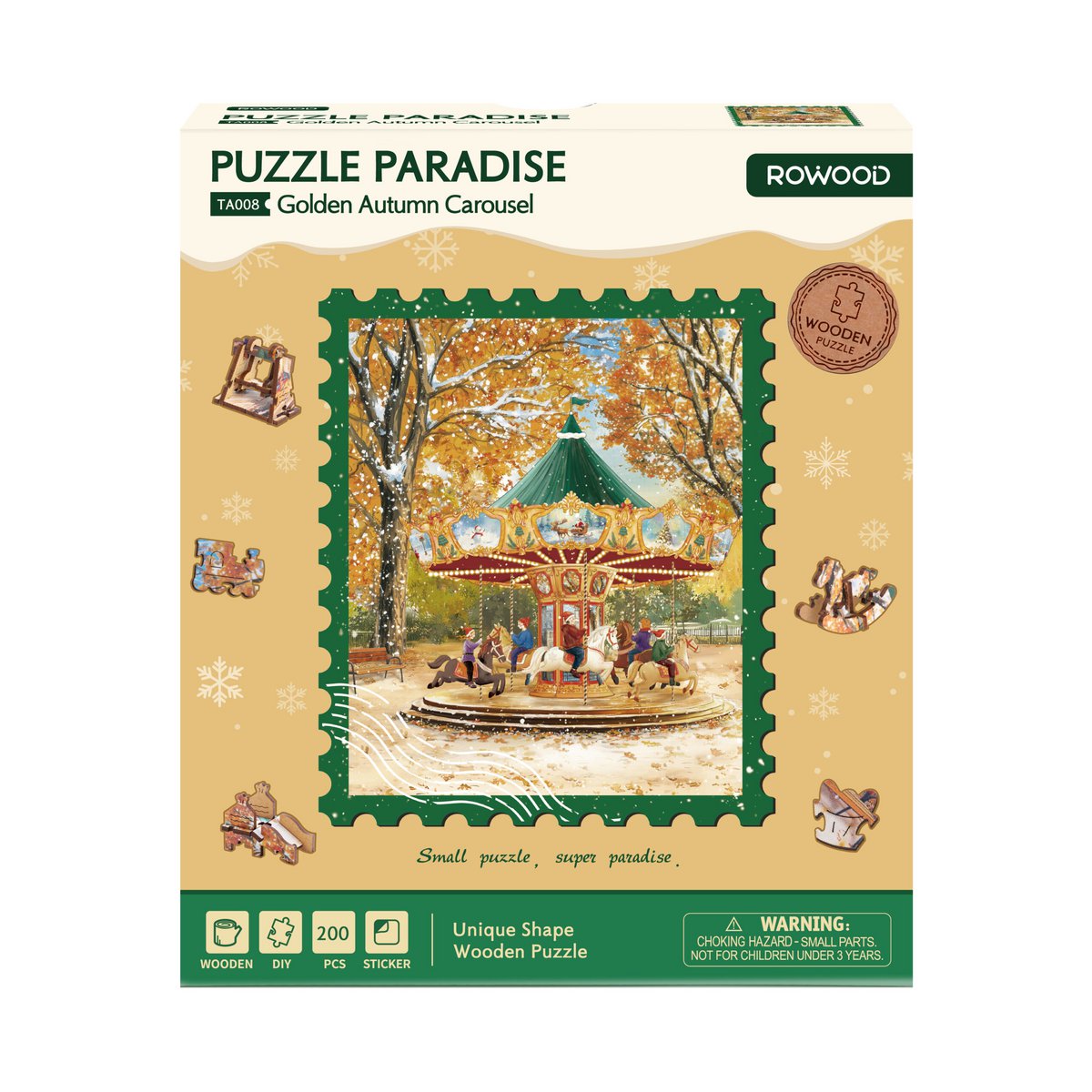 Golden Autumn Carousel houten legpuzzel, 23 × 27,4 cm
