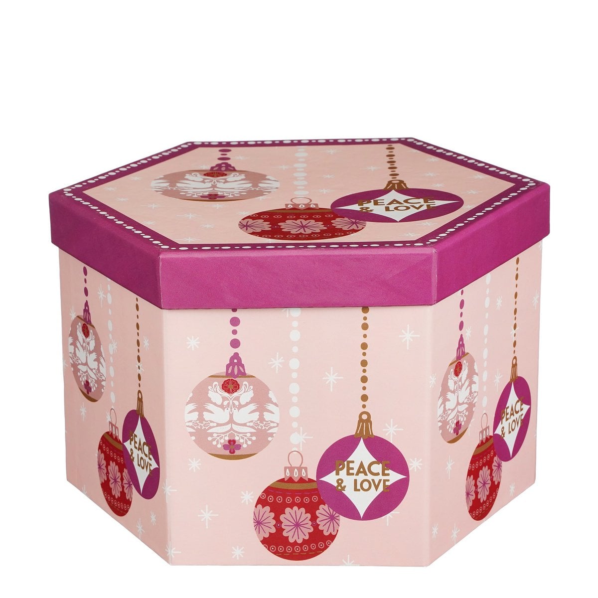 Roze kerstballen set met opdruk, 14 stuks Ø 7,5 cm