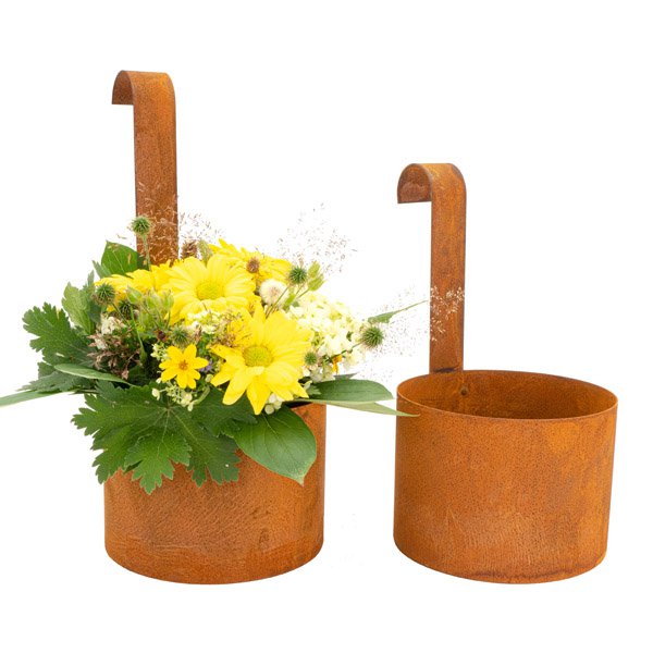 Roestmetalen hangpot, set van 2, Ø 14 cm