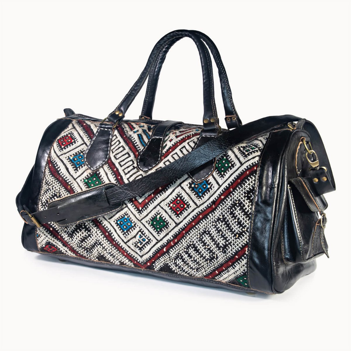 Kilim X leren reistas met authentieke kelim, 54 × 28 × 28 cm
