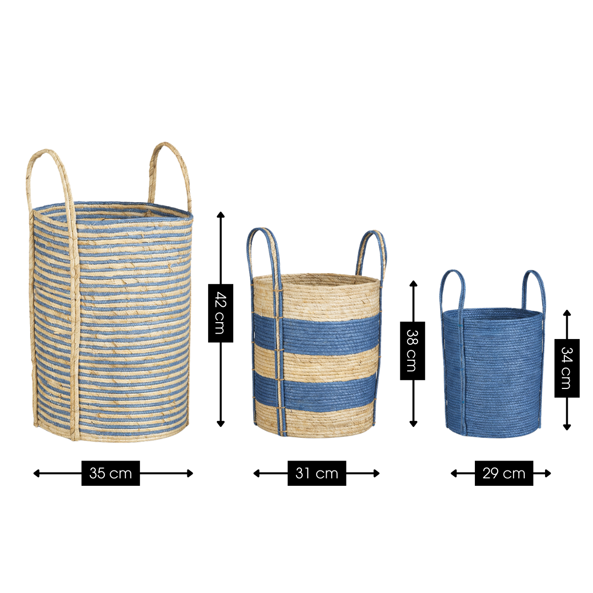Brooklyn opbergmanden, set van 3, blauw en lichtbruin