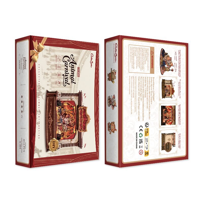 DIY 3D houten muziekdoos Animal Carnival met led, 22 x 18 x 22,2 cm