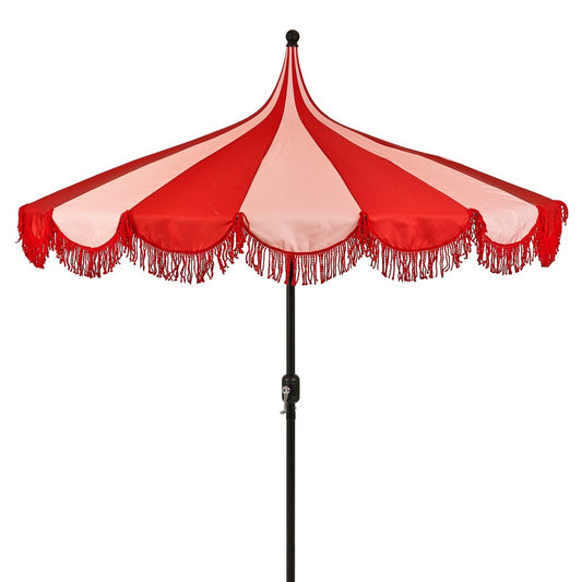 Rood gestreepte parasol met franjes Ø235 cm