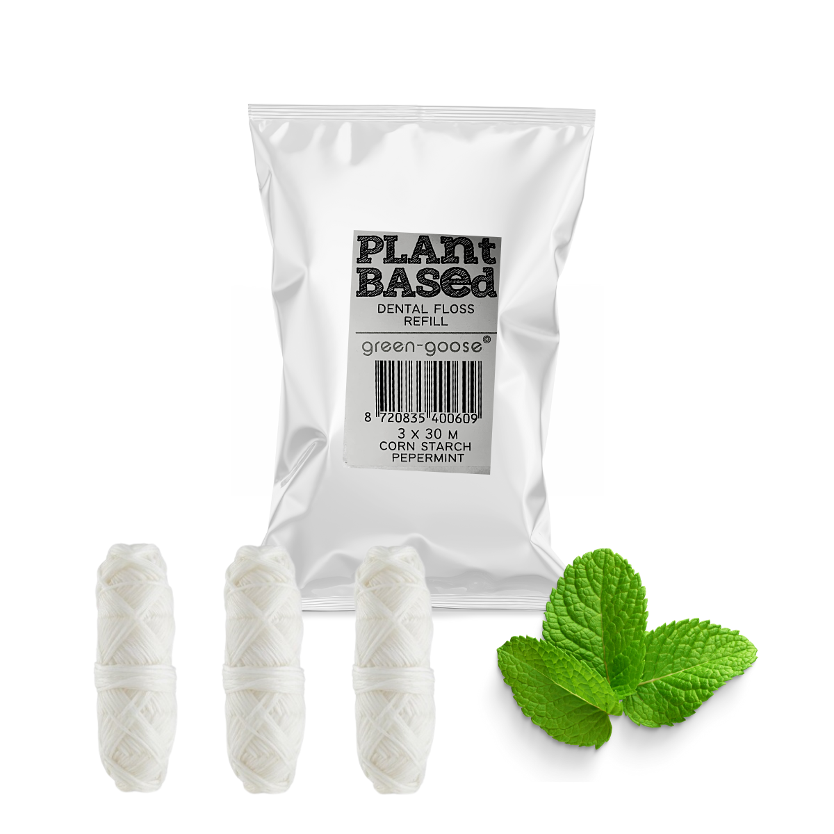 Bio-based flosdraad navulling, 3 x 30 meter, mint