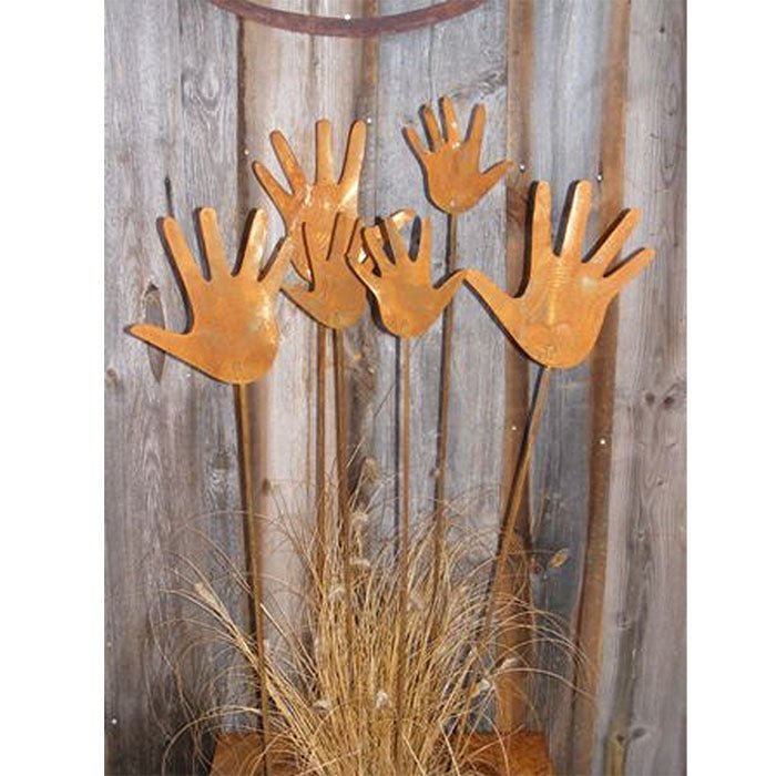 Tuinpalen met roestkleurige handen, set van 6, 16-25 cm