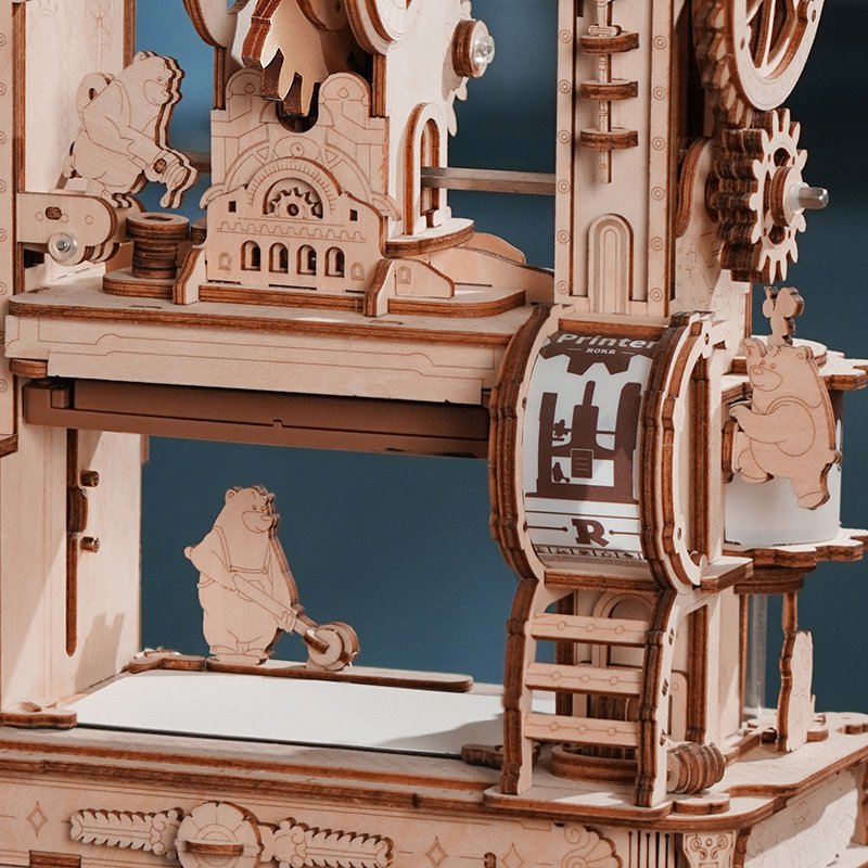 3D houten puzzel klassieke drukpers 21,5 × 14,5 × 27 cm – 303 stukjes