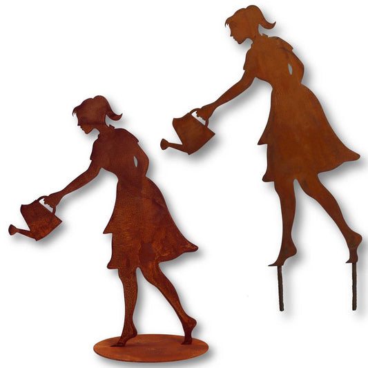 Tuinfiguur Gisela met gieter metalen roestdecoratie, 40 of 60 cm