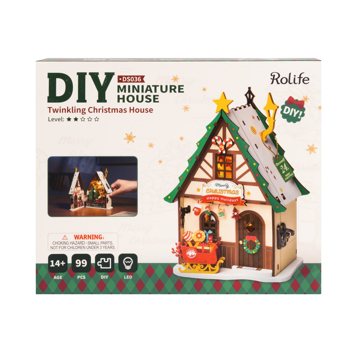 DIY huisje twinkling Christmas house, 18,2 cm