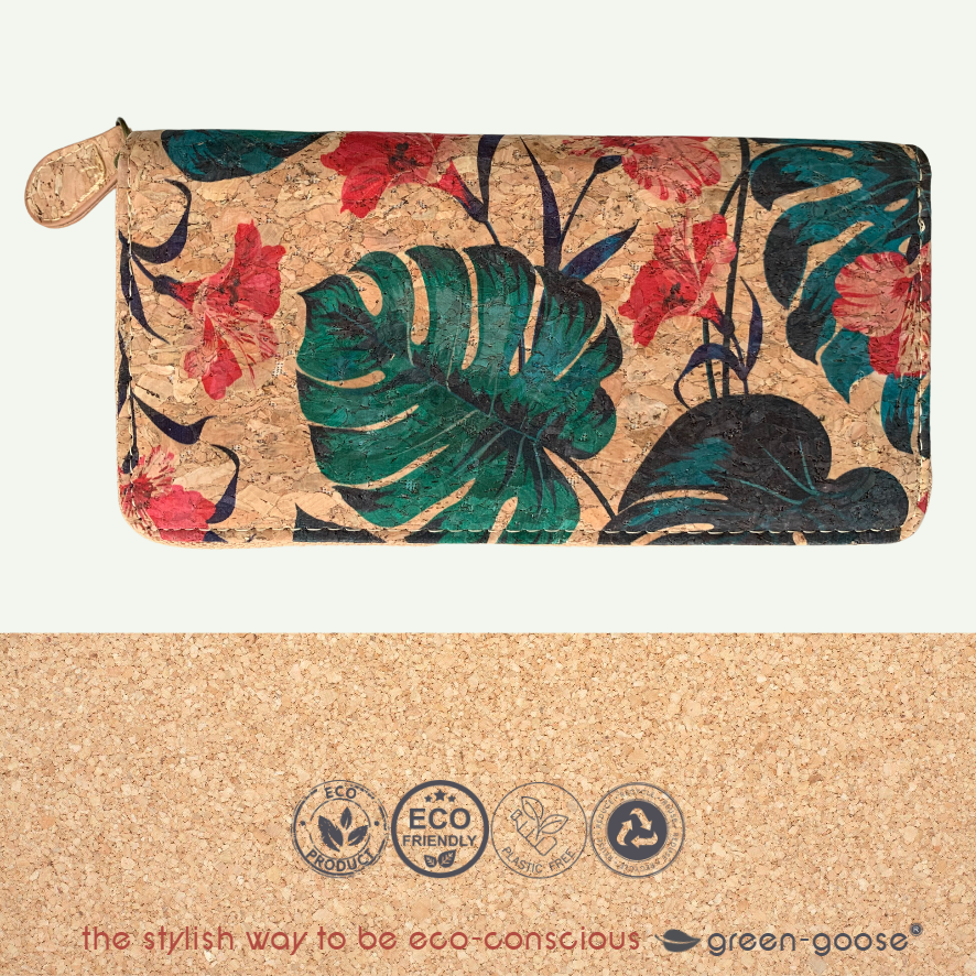 Kurken portemonnee met bloemenprint, 19 x 10 x 2,5 cm