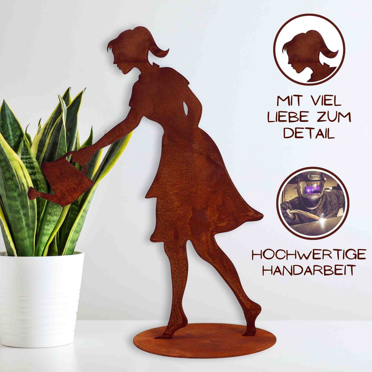 Tuinfiguur Gisela met gieter metalen roestdecoratie, 40 of 60 cm