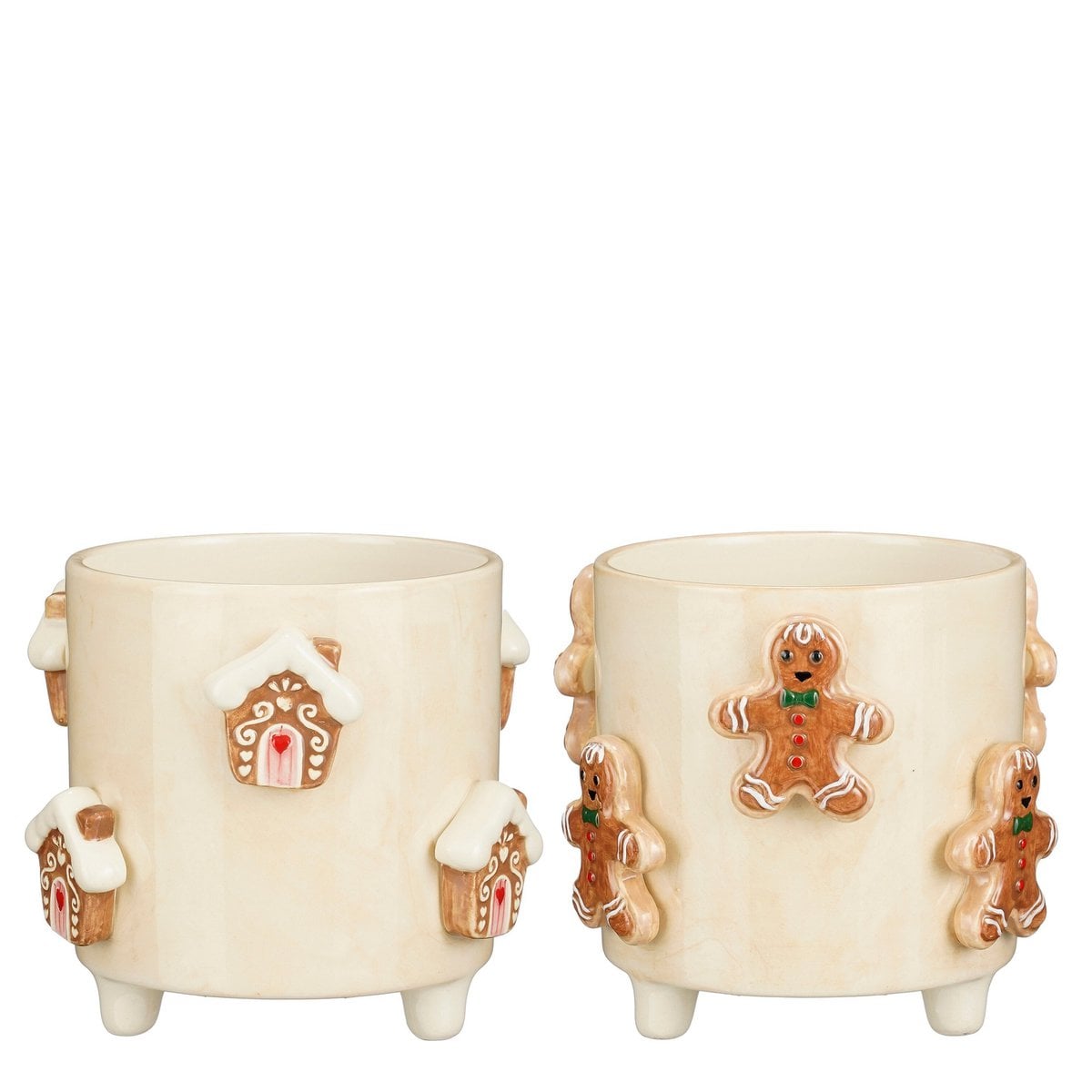 Bloempot met peperkoekdecoratie, crème, 16,5 × 15 cm, 1 stuk