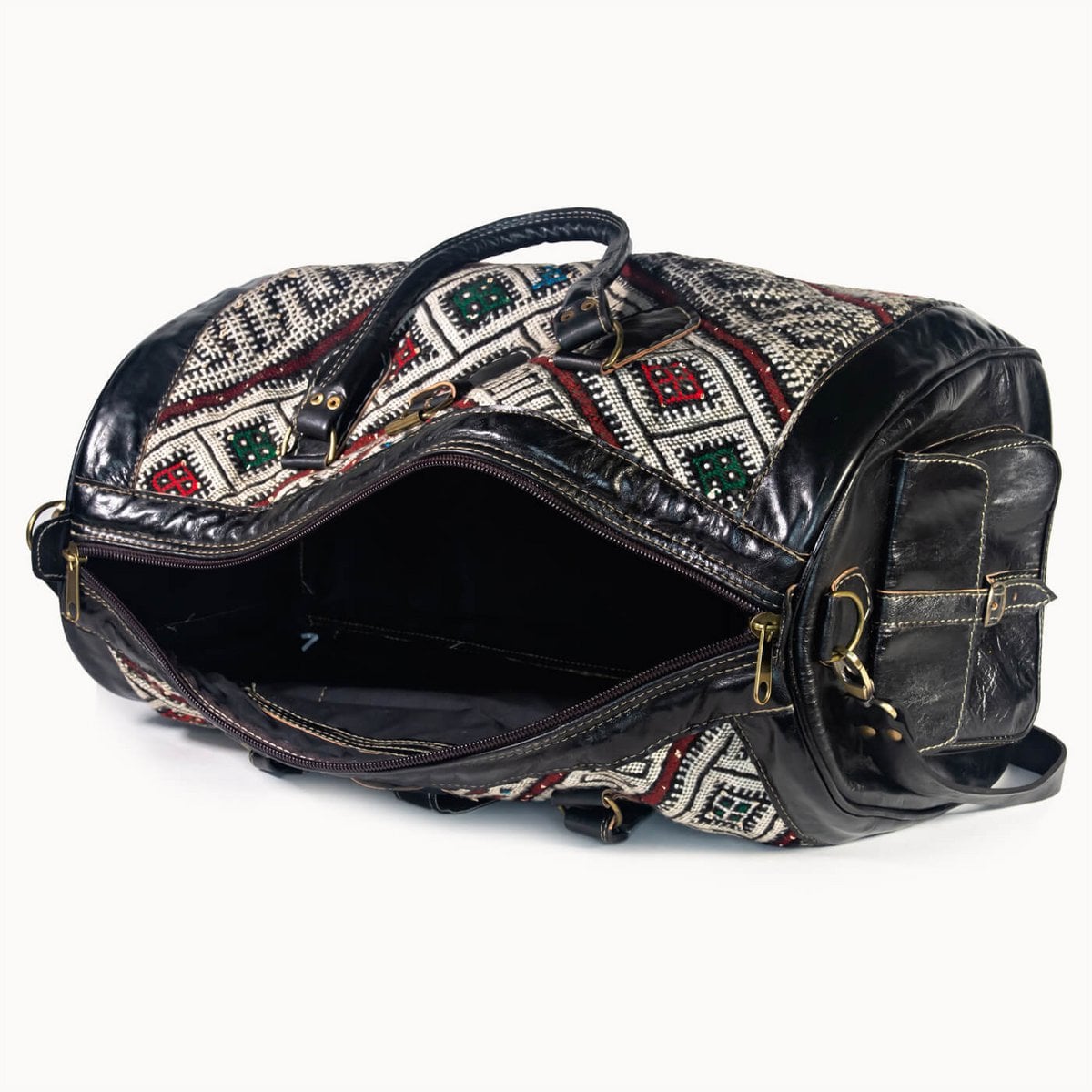 Kilim X leren reistas met authentieke kelim, 54 × 28 × 28 cm