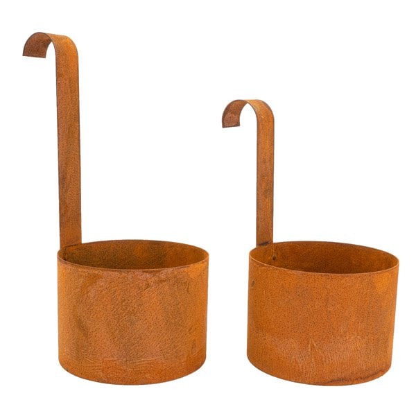 Roestmetalen hangpot, set van 2, Ø 14 cm