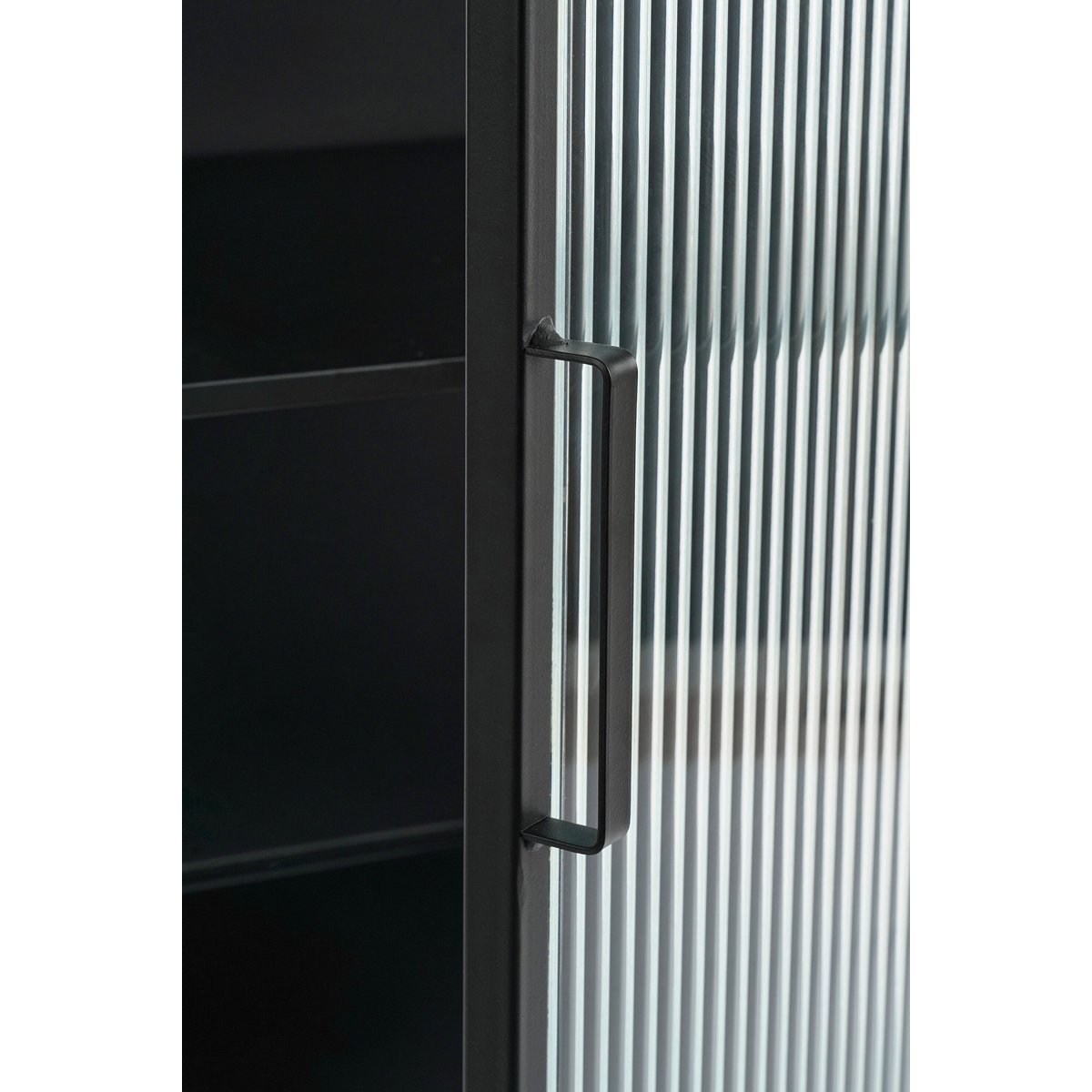 Clifton opbergkast zwart, geribbeld glas, 90 cm