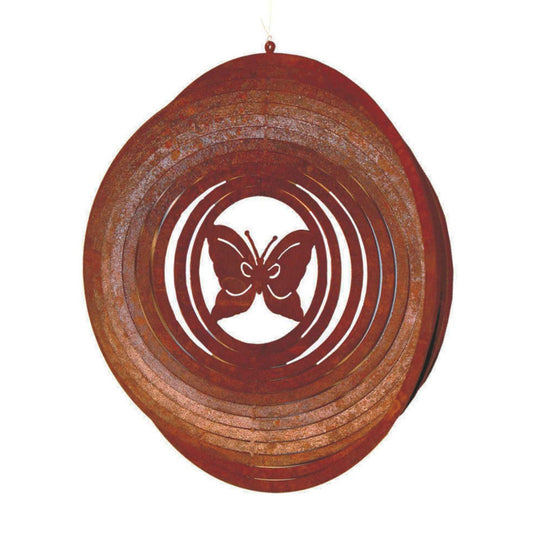 Patina tuindecoratie windspinner met vlinder