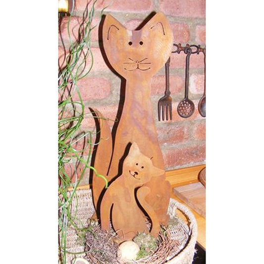 Roestmetalen katten, set moeder en kitten