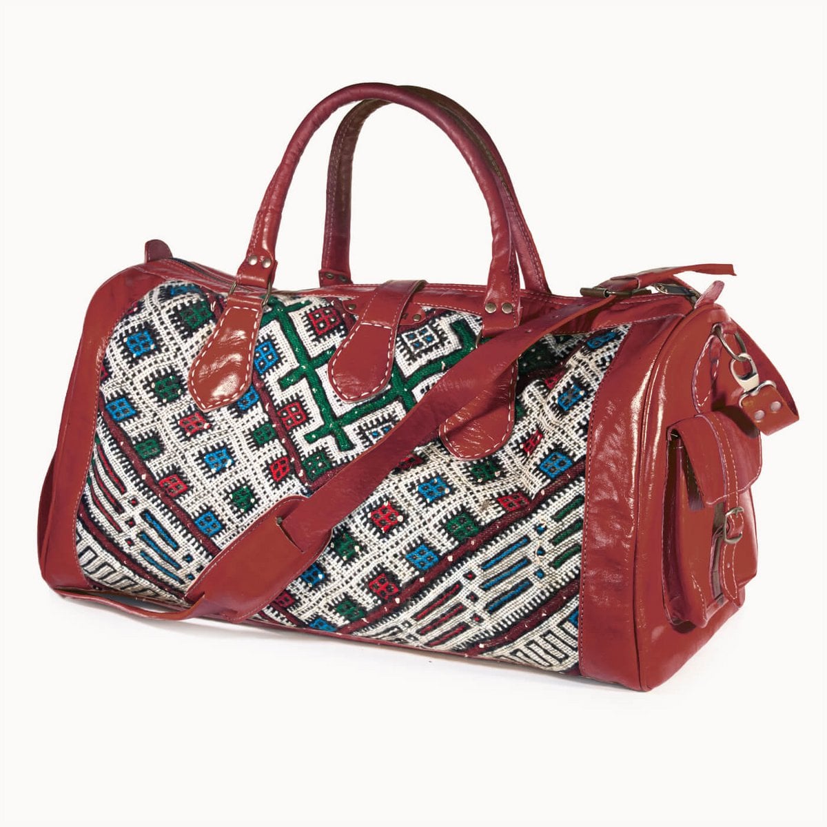 Kilim leren reistas S met kelim, 35 × 20 × 22 cm, rood