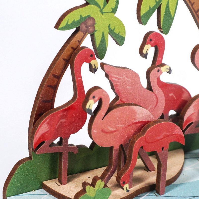 Tonecheer Pink Flamingos 3D houten kalender bouwpakket