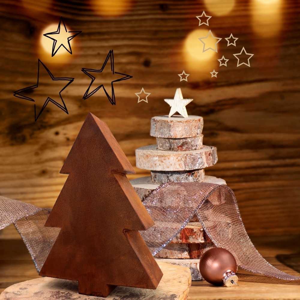 3D kerstboom van metaal met roestpatina