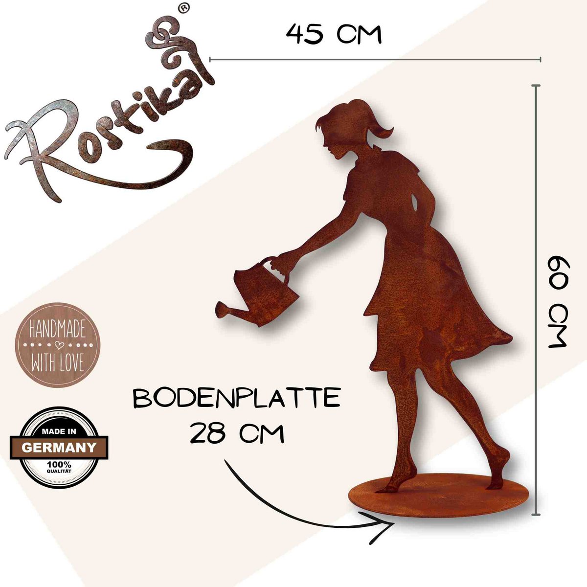 Tuinfiguur Gisela met gieter metalen roestdecoratie, 40 of 60 cm