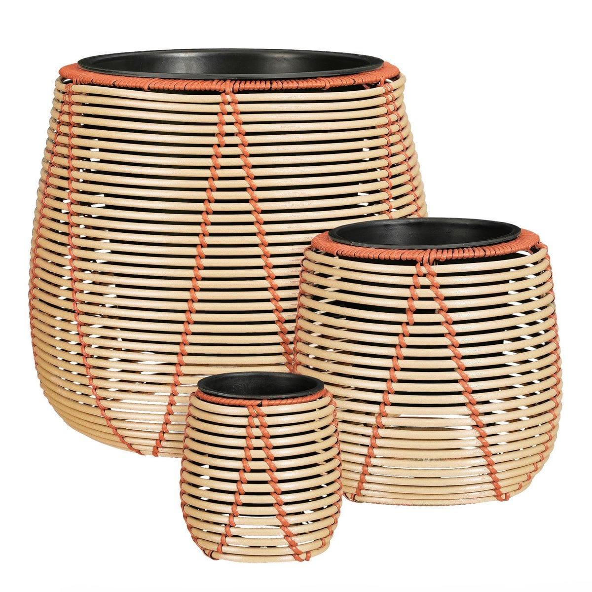 Cancun bloempottenset, 3 stuks, beige met oranje details