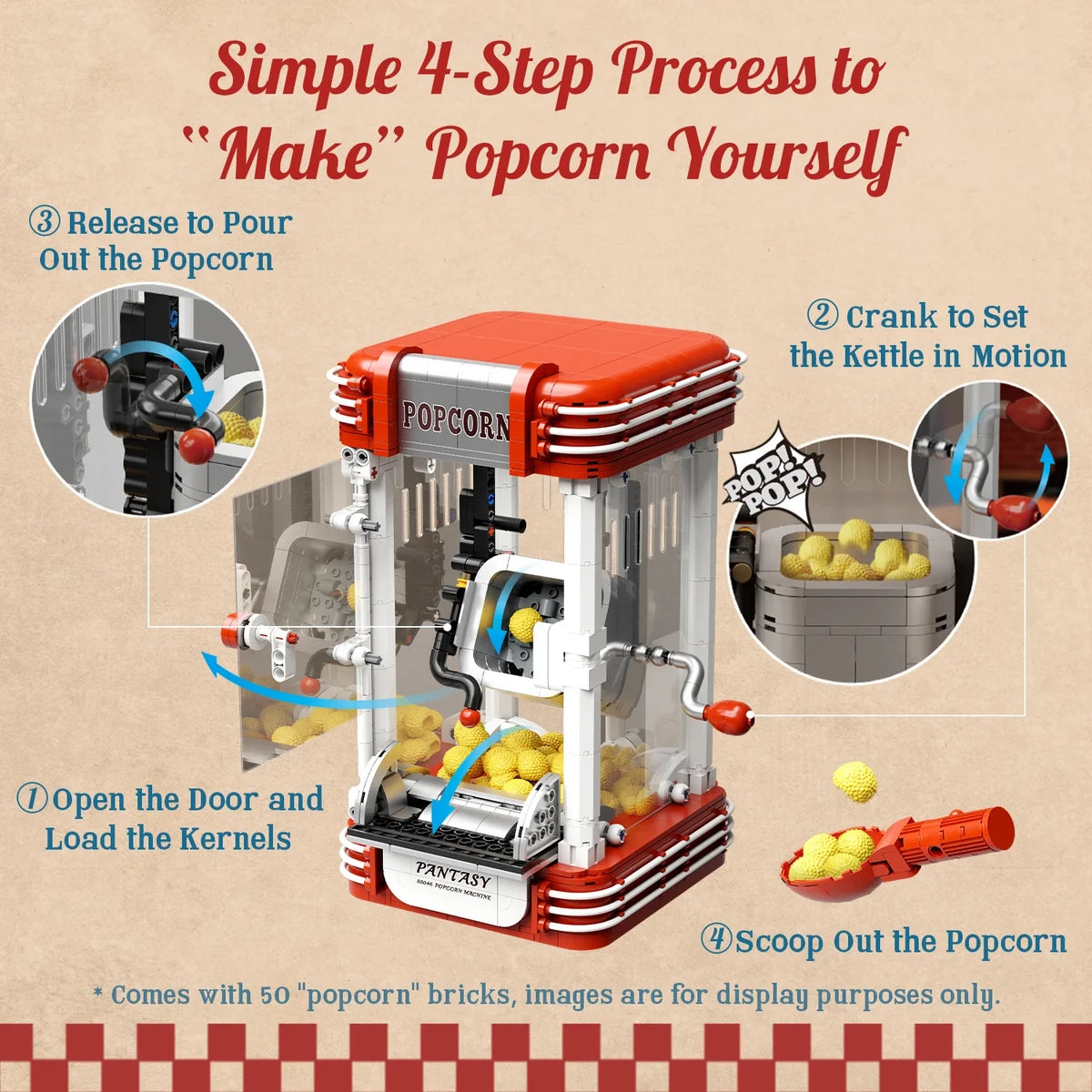 Pantasy 3D bouwblokjes, Popcorn Machine, 21,5 x 16 x 27,5 cm