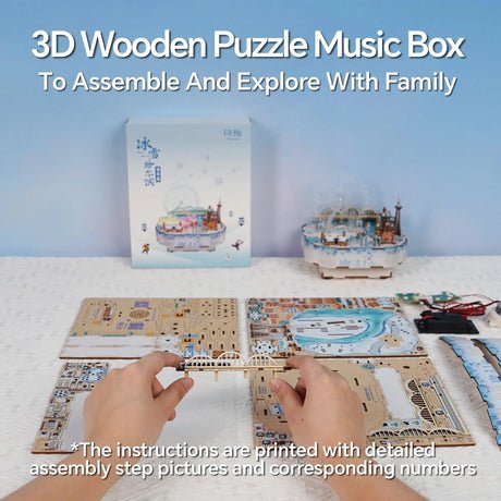 DIY 3D houten muziekdoos Snow World 14 x 16 x 15,7 cm