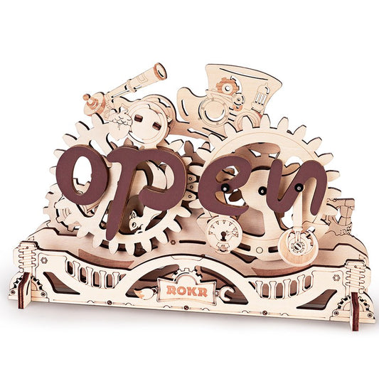 3D houten open closed bord bouwpakket, 22–26,5 x 7 x 14,5 cm