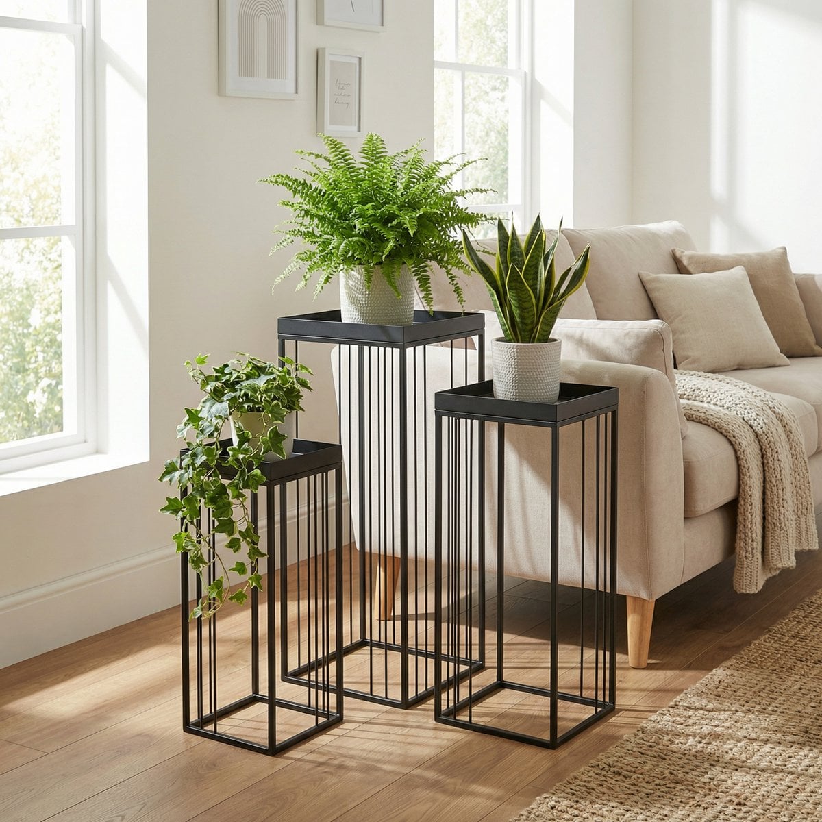 Zwarte bijzettafel set Beth hoog model - 3-delig