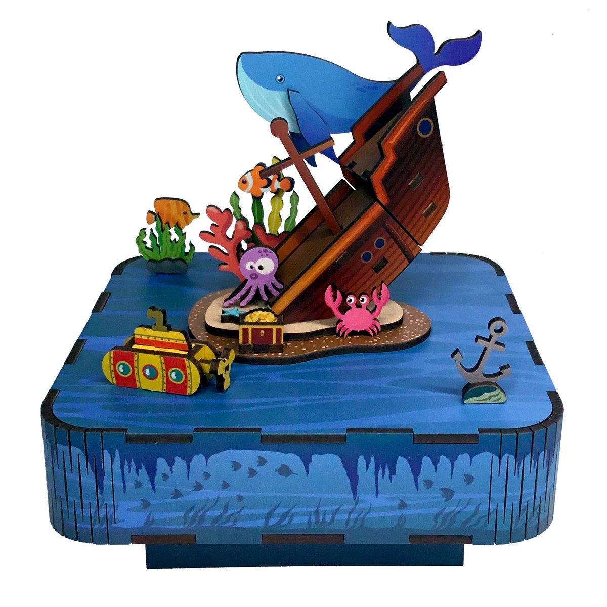 DIY 3D houten muziekdoos Undersea Mystery, 14 x 14 x 14,6 cm