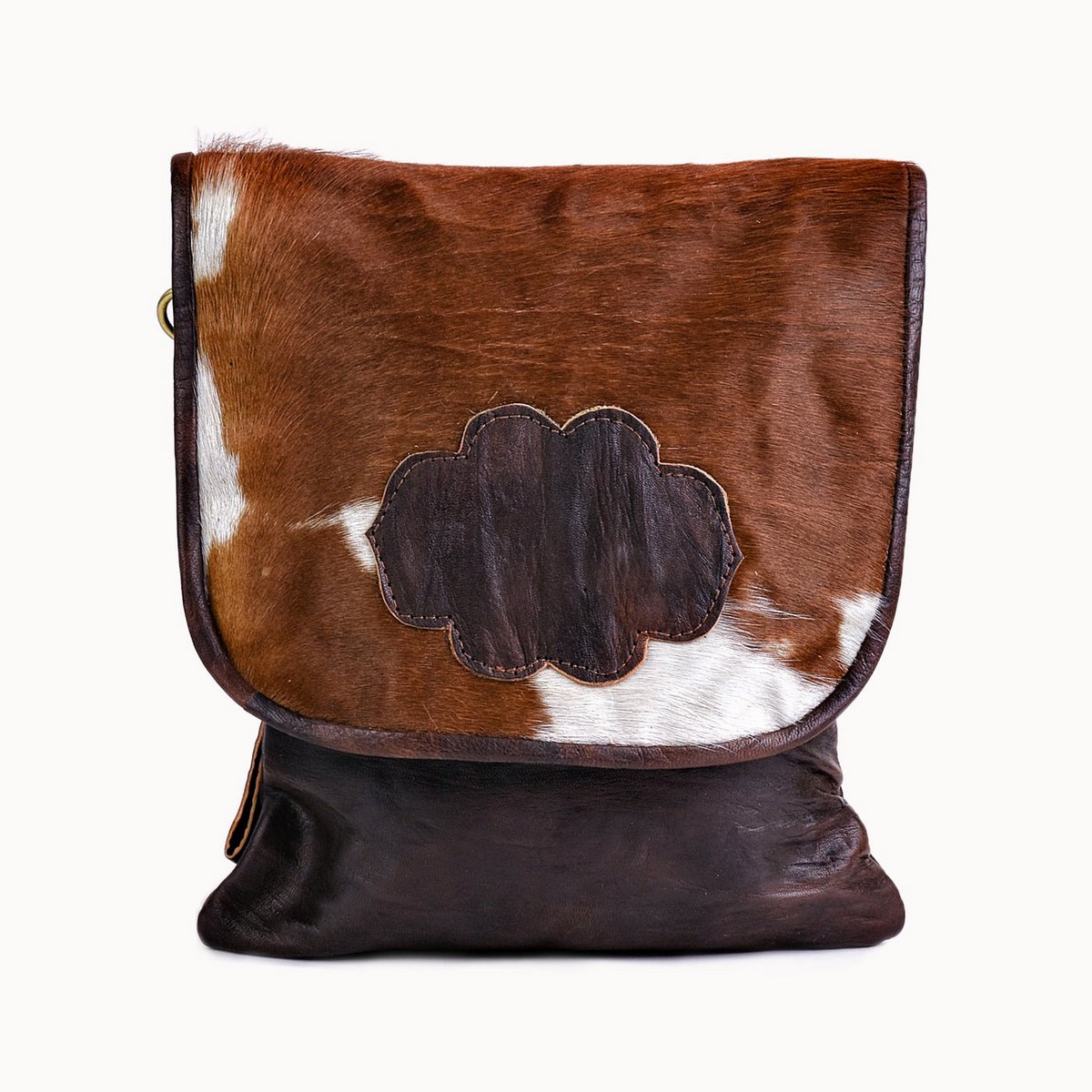 Polly leren schoudertas met koeienvacht, 24 × 32 cm