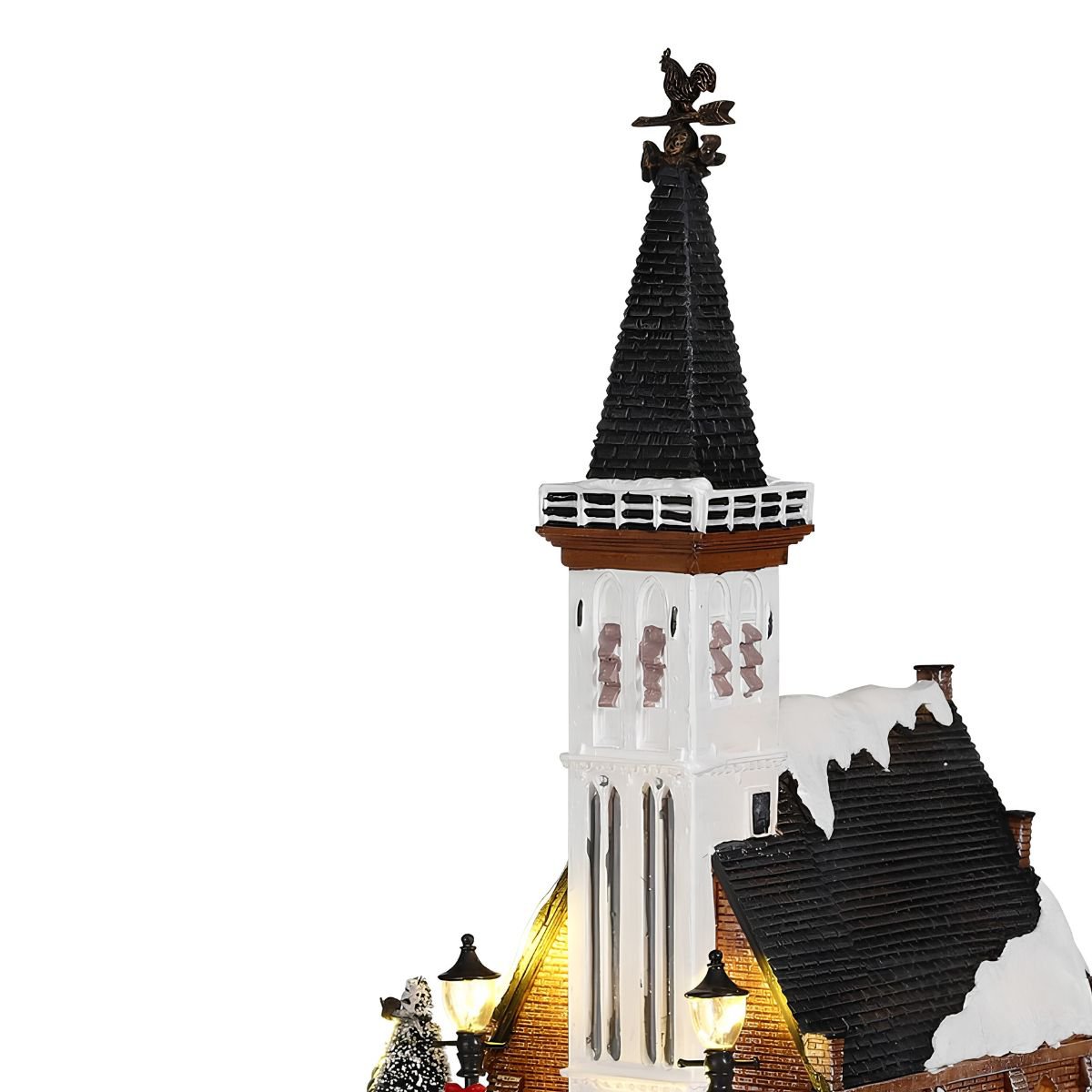 Kerstdorp kerk met verlichting en sneeuw, 15 × 16,5 × 31 cm