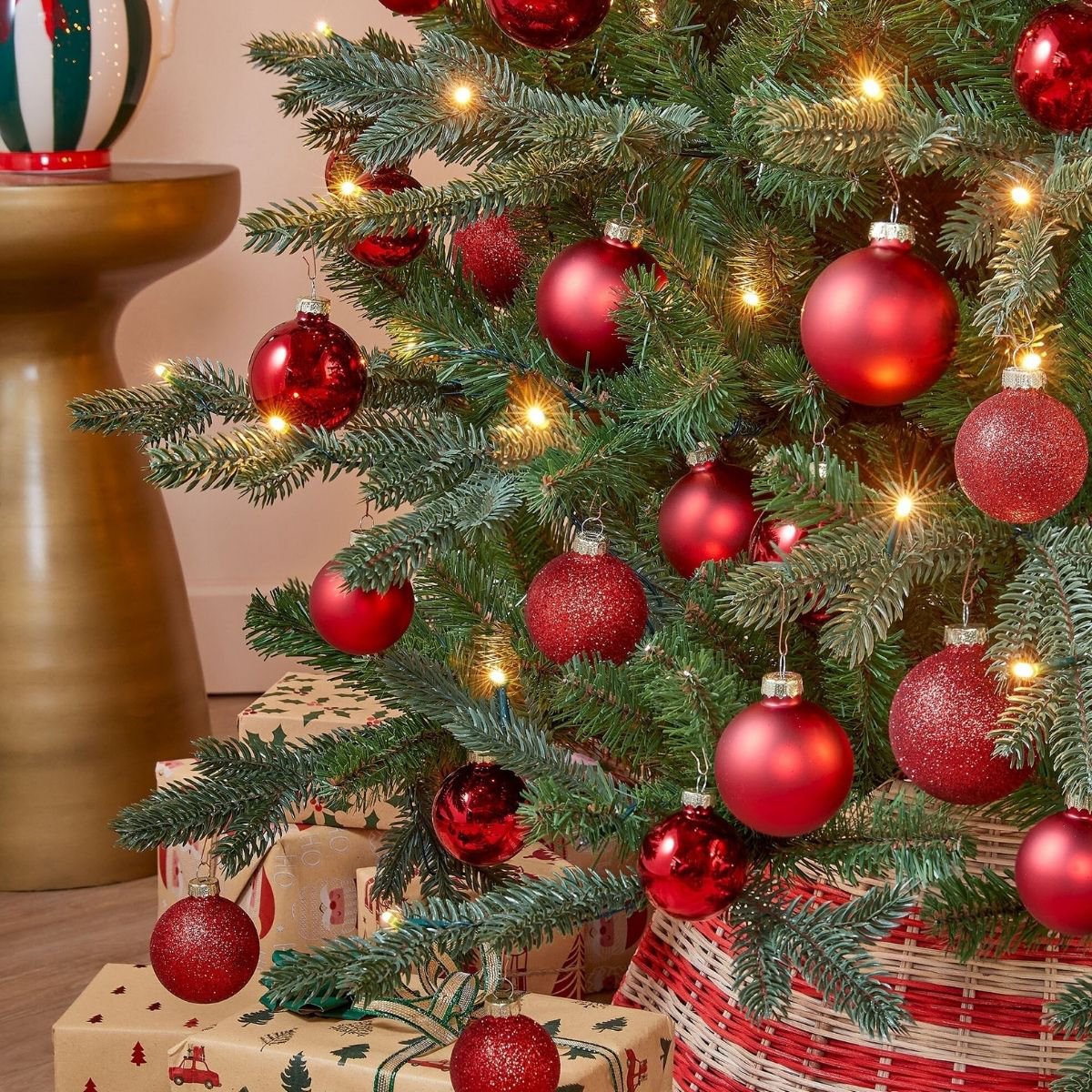 Rode glazen kerstballen, set 42 stuks