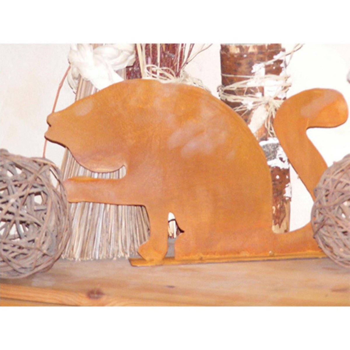 Kattenbeeldje van roestpatina op bodemplaat, 32 cm
