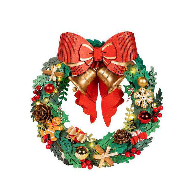 Houten bouwpakket kerstkrans met LED verlichting, 40 cm